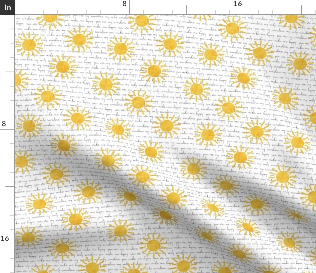 Spoonflower Fabric - Sunshine Happy Cheerful Baby Nursery Yellow Words Typography Blanket Printed on Petal Cotton Fabric Fat Quarter - Sewing Quilting Apparel Crafts Decor