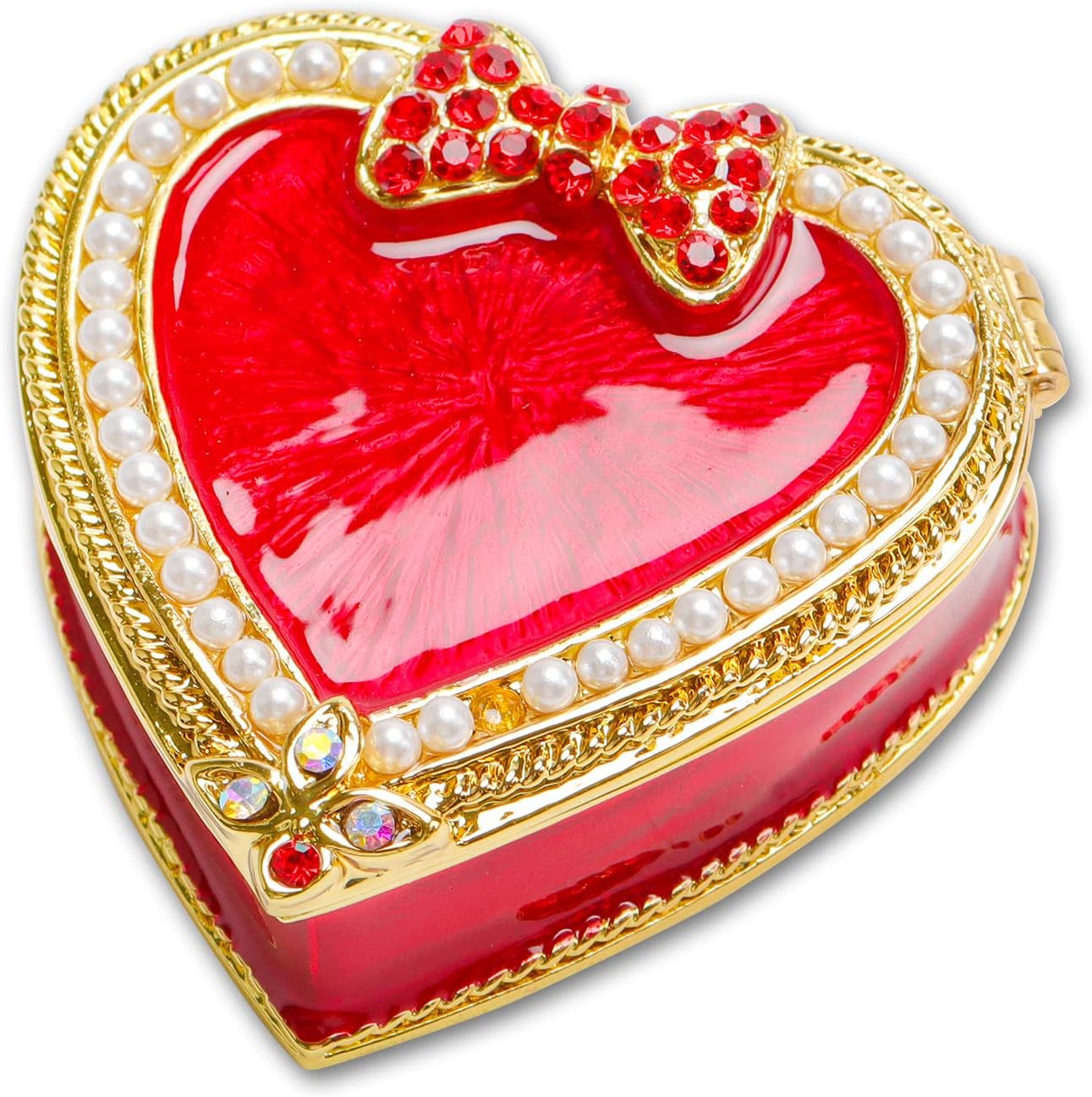 Wowagoga Mini Enamel Rhinestones Heartshaped Jewelry Box