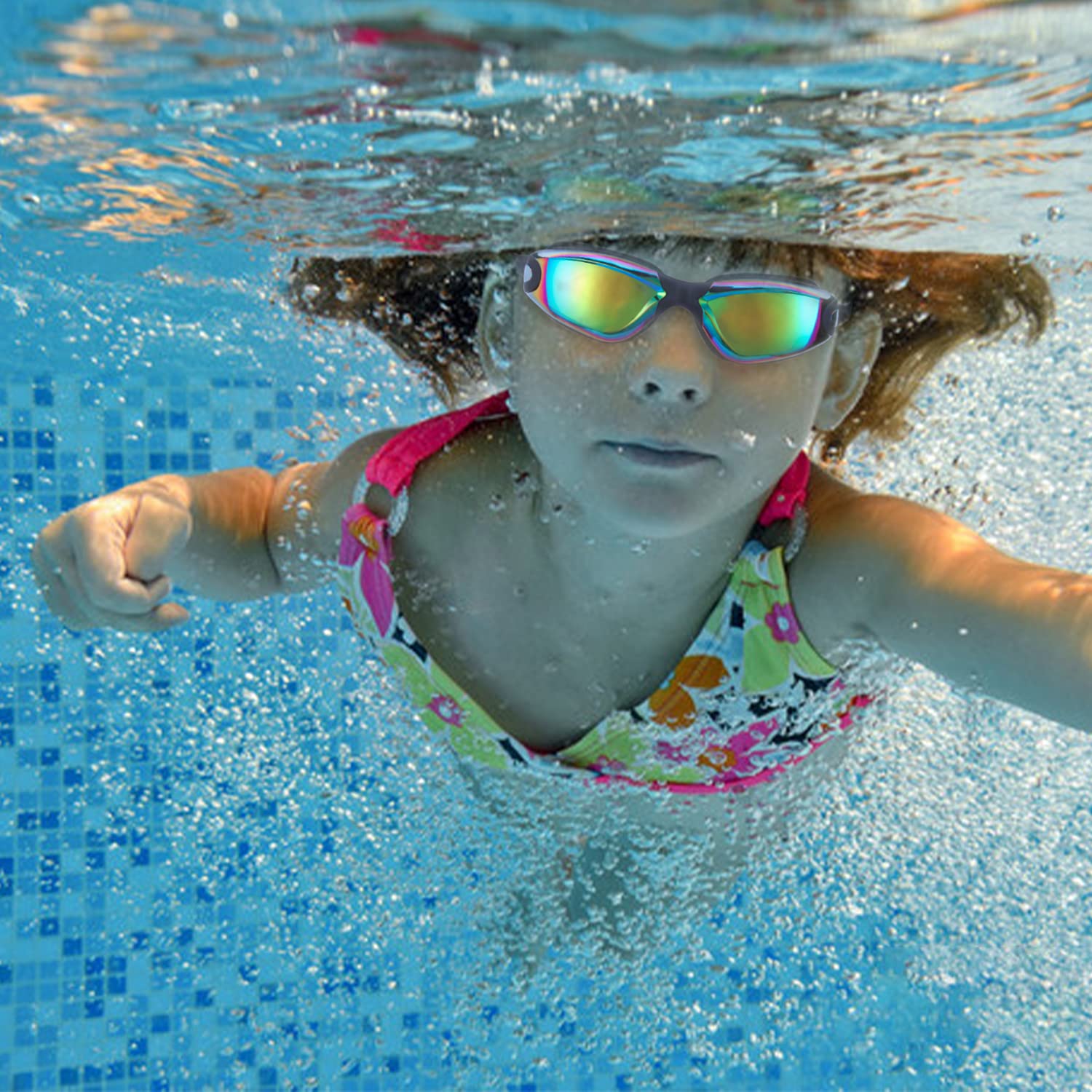 Confezione da 4 occhialini da nuoto per bambini dai 6 ai 14 anni, protezione UV, anti appannamento, senza perdite, occhialini da nuoto per ragazzi e ragazze