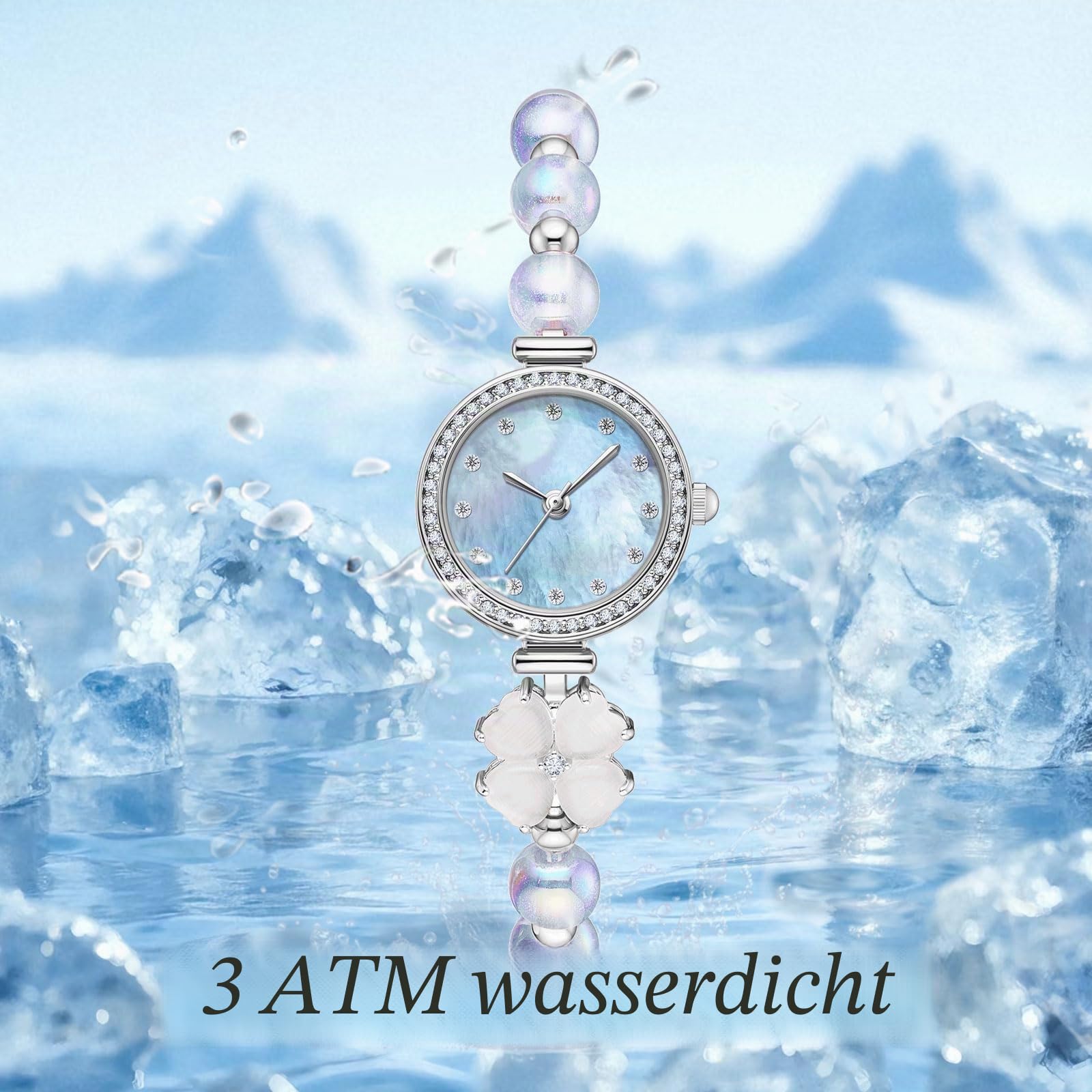 findtime Armbanduhr Damen Analoge Quarz Damenuhren Verstellbare Armband Exquisite Stylisches Elegante Vintage Uhr für Frauen Verstellbar Armreif Strass Design Schmuck Gold Weiß