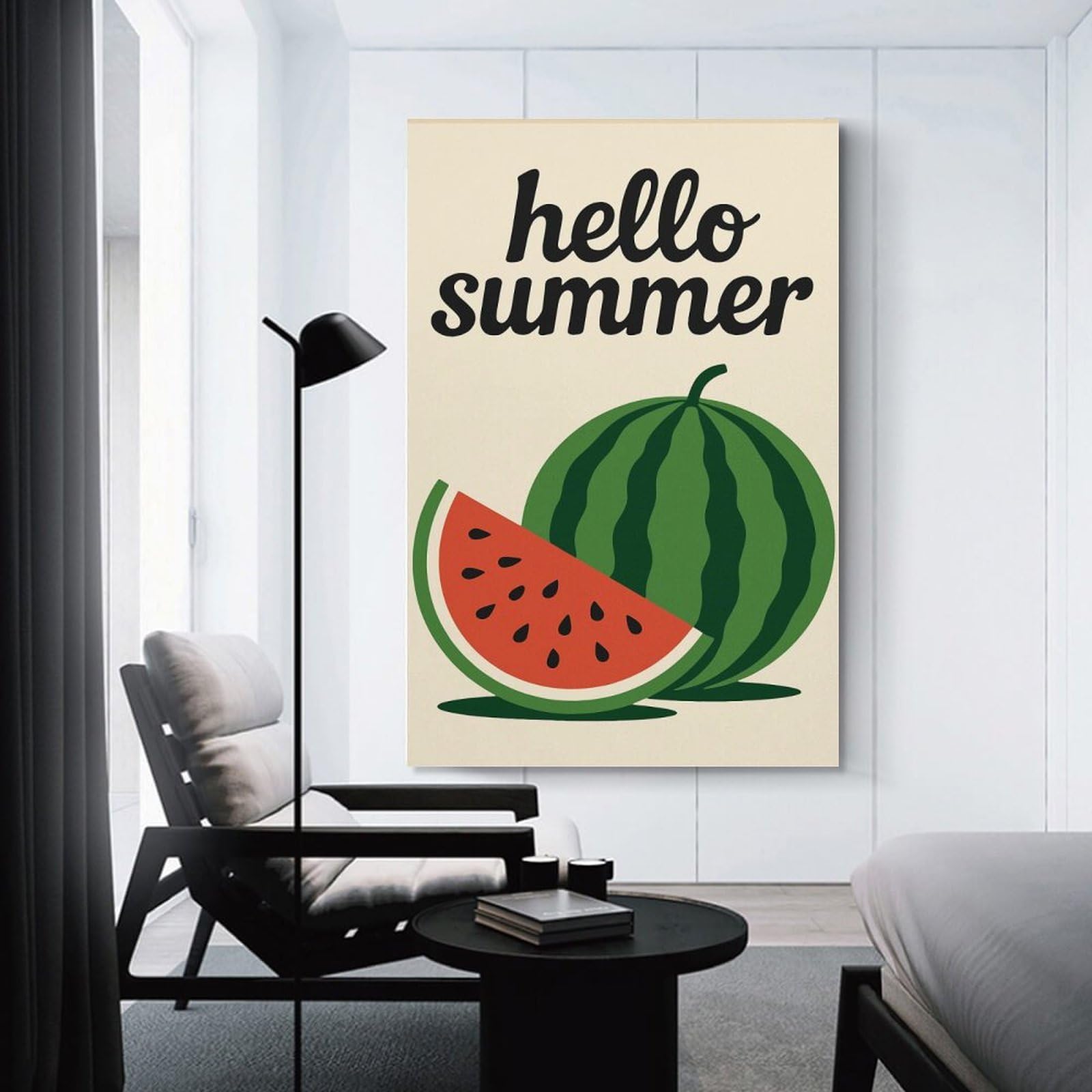 Junmoney Decorative Wall Artwork Hello Summer Watermelon Illustration, 24x36inch(60x90cm), for Living Room, Lounge Or Sitting Room, Modern Wall Decor for Cosy Interiors