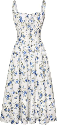 SCARLET DARKNESS Women's Floral Midi Dress Corset Sundresses 2026 Summer Spring Vacation Milkmaid Dresses