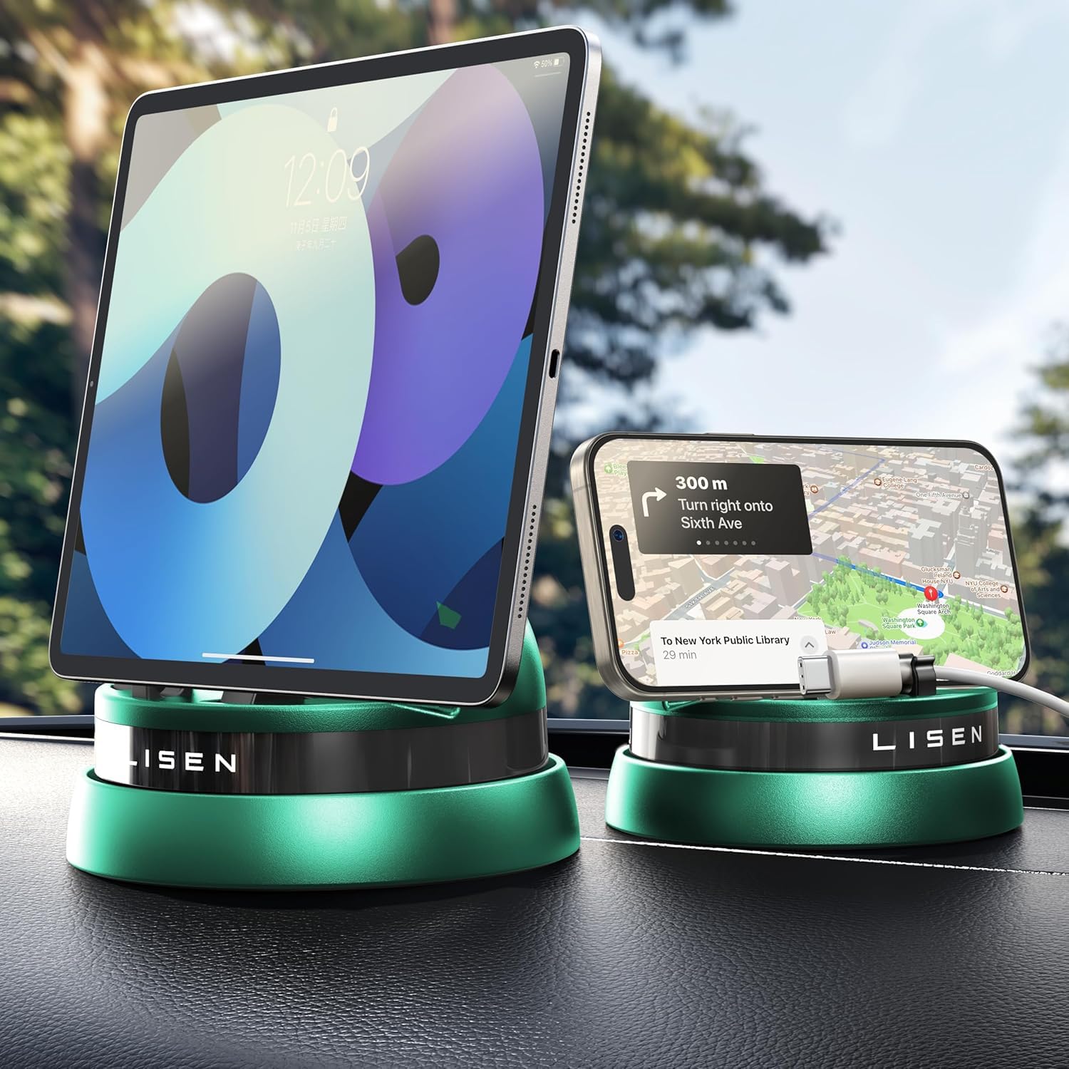 LISEN Phone Holders for Your Car, 360° Rotatable Dashboard Cell Phone Holder,Multifunctional iPhone Car Mount Compatible with iPhone 16 Pro Max/15/14/