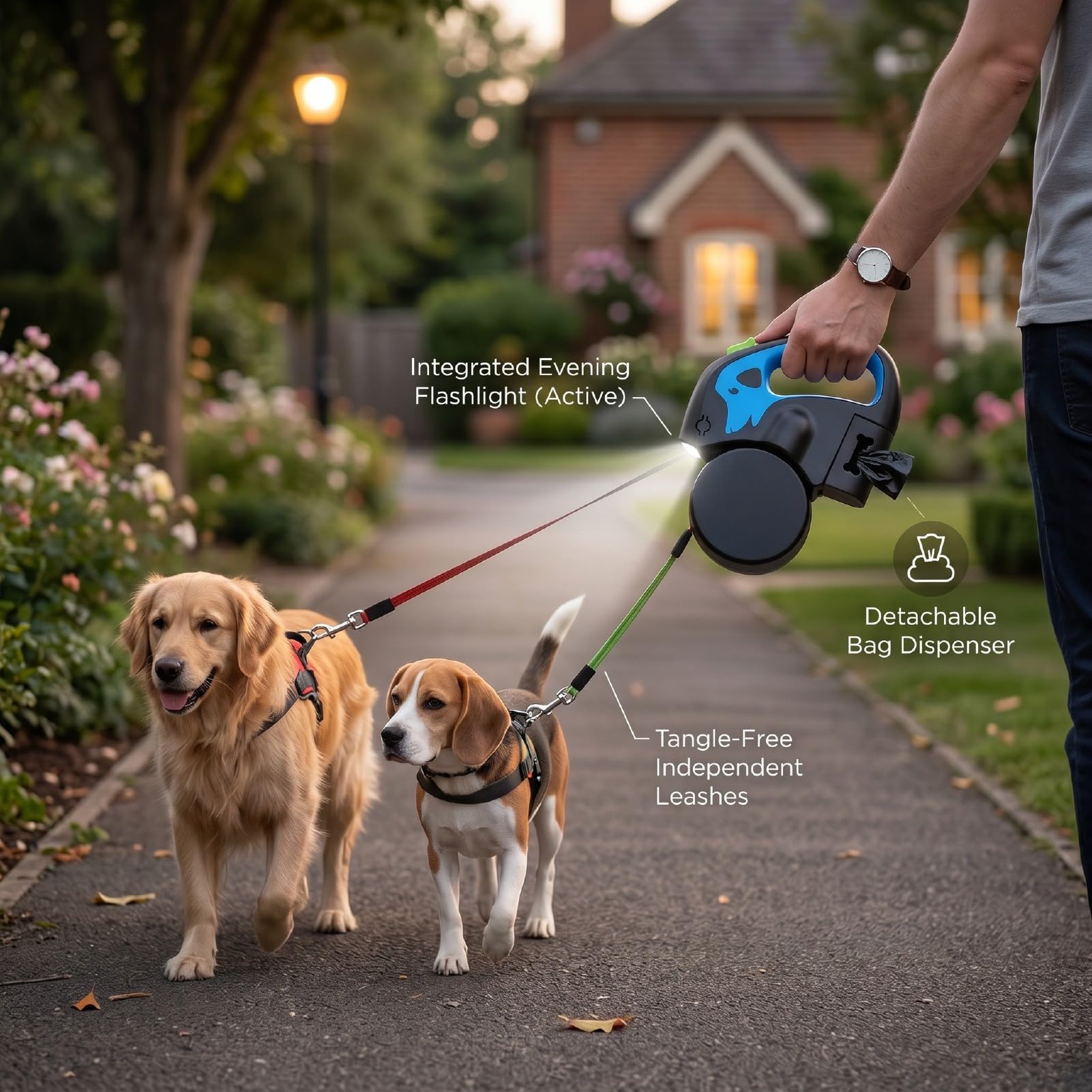 Laisse Double rétractable pour Chien, Chargement USB à 360 °, sans emmêlement