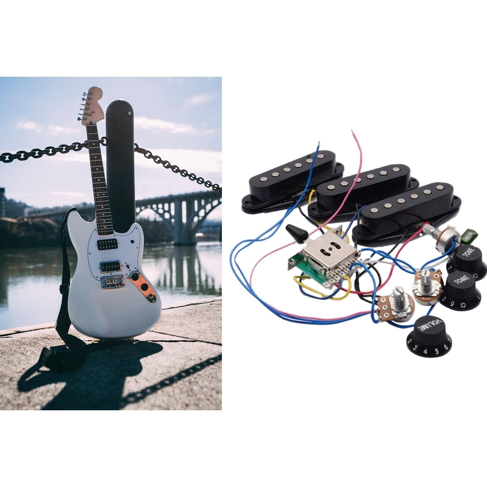 przetworniki do gitary elektrycznej Wstępnie Okablowany Zestaw Przetworników Gitarowych 250K Do Wymiany Części Do Gitary Elektrycznej For ST (Color : 2)