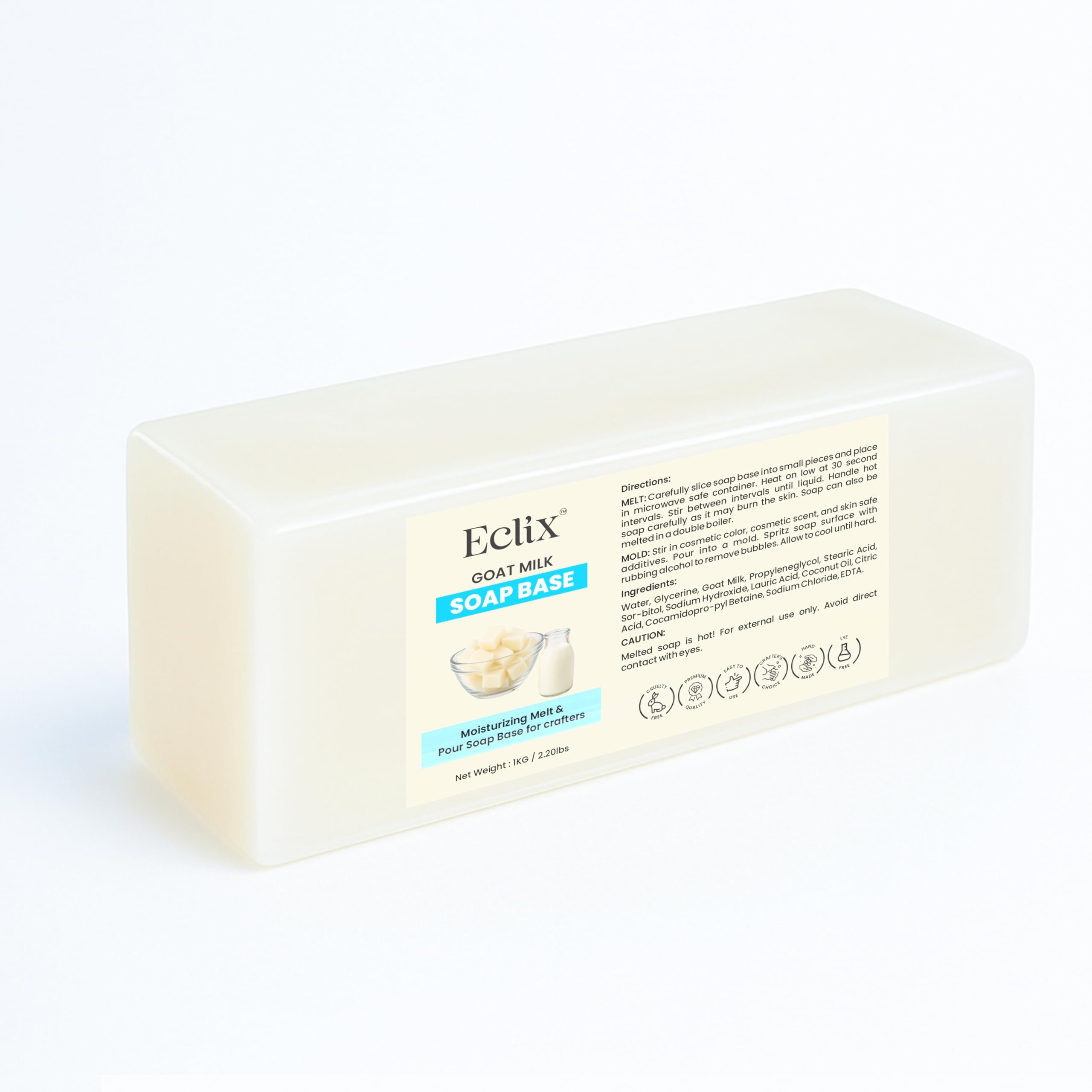 Eclix Ultra Moisturizing Goat Milk Soap Base |100% Natural | SLS/SLES and Paraben Free | Ideal for DIY Melts & Pour Handmade Organic Soap Making (1 kg)-image-6