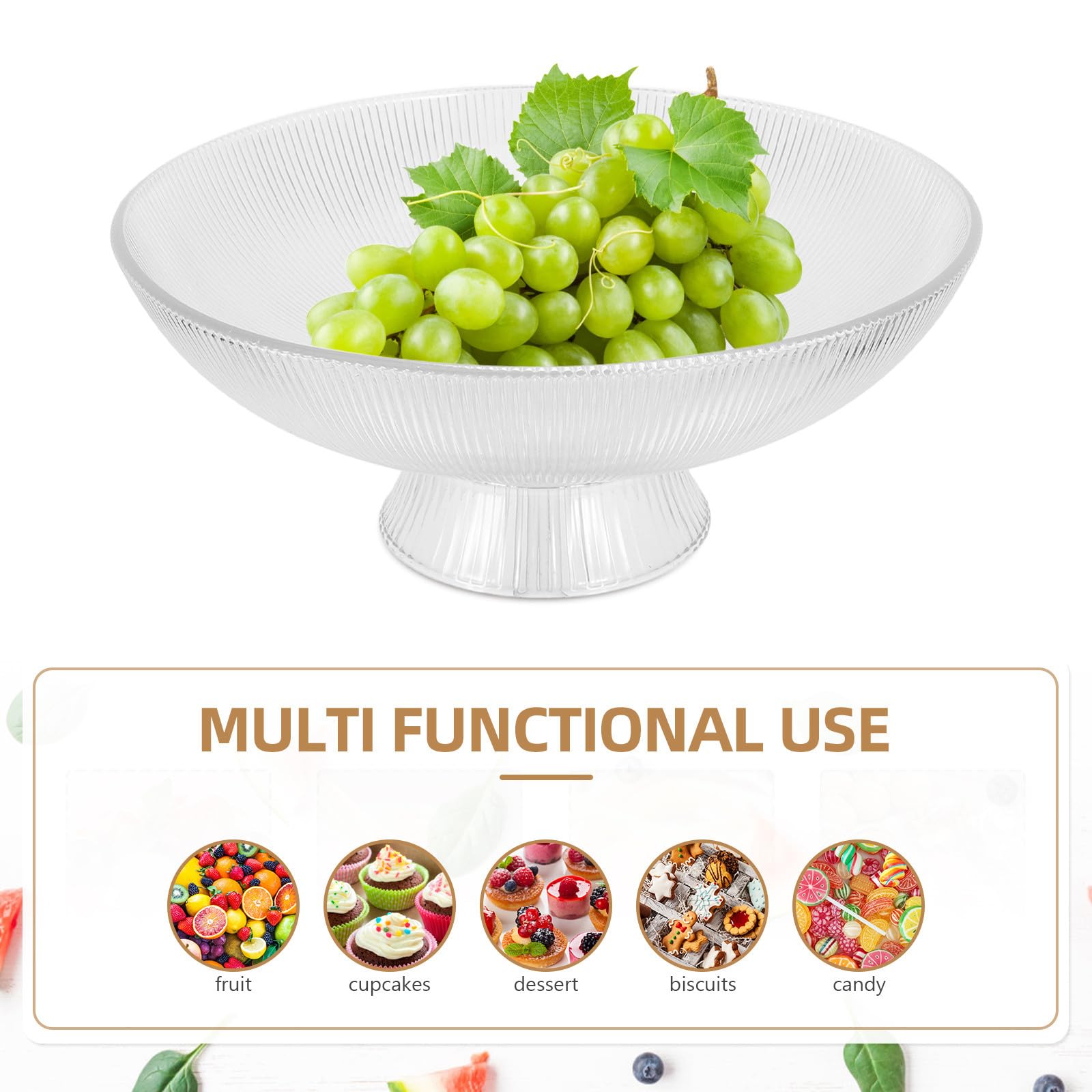 Dekorative Glas Obstschale mit Fuß, Große Schale mit Vertikaler Struktur