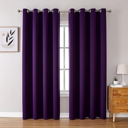 ChrisDowa Grommet Blackout Curtains for Bedroom and Living Room - 2 Panels Set Thermal Insulated Room Darkening Curtains (Royal Purple, 52W x 84L)