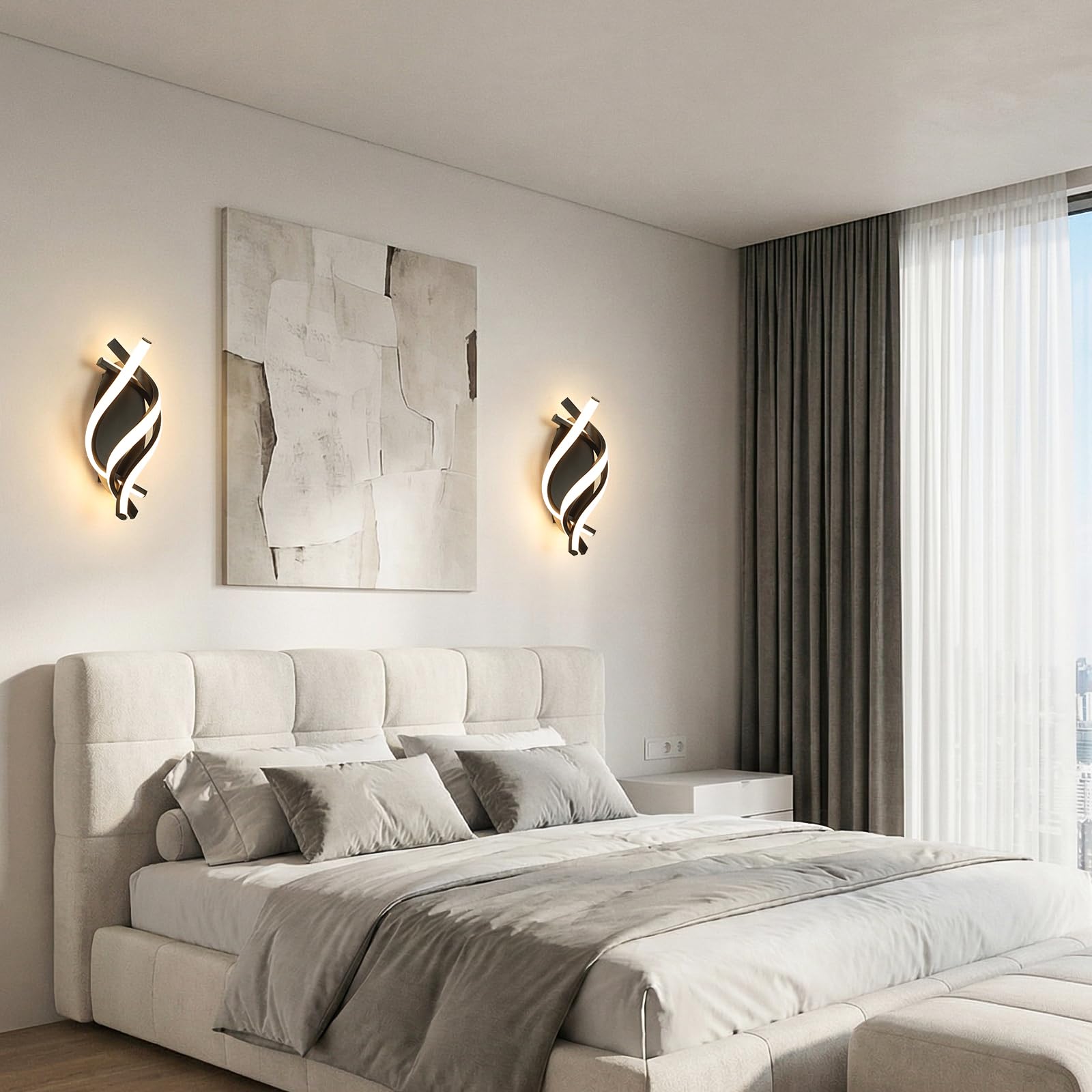 Applique Murale Intérieure Moderne 21W, 3000K LED Lampe Murale 2100lm CRI≥80, Éclairage Mural pour Salon, Chambre, Couloir, Escaliers et Lampe de Chevet Noir