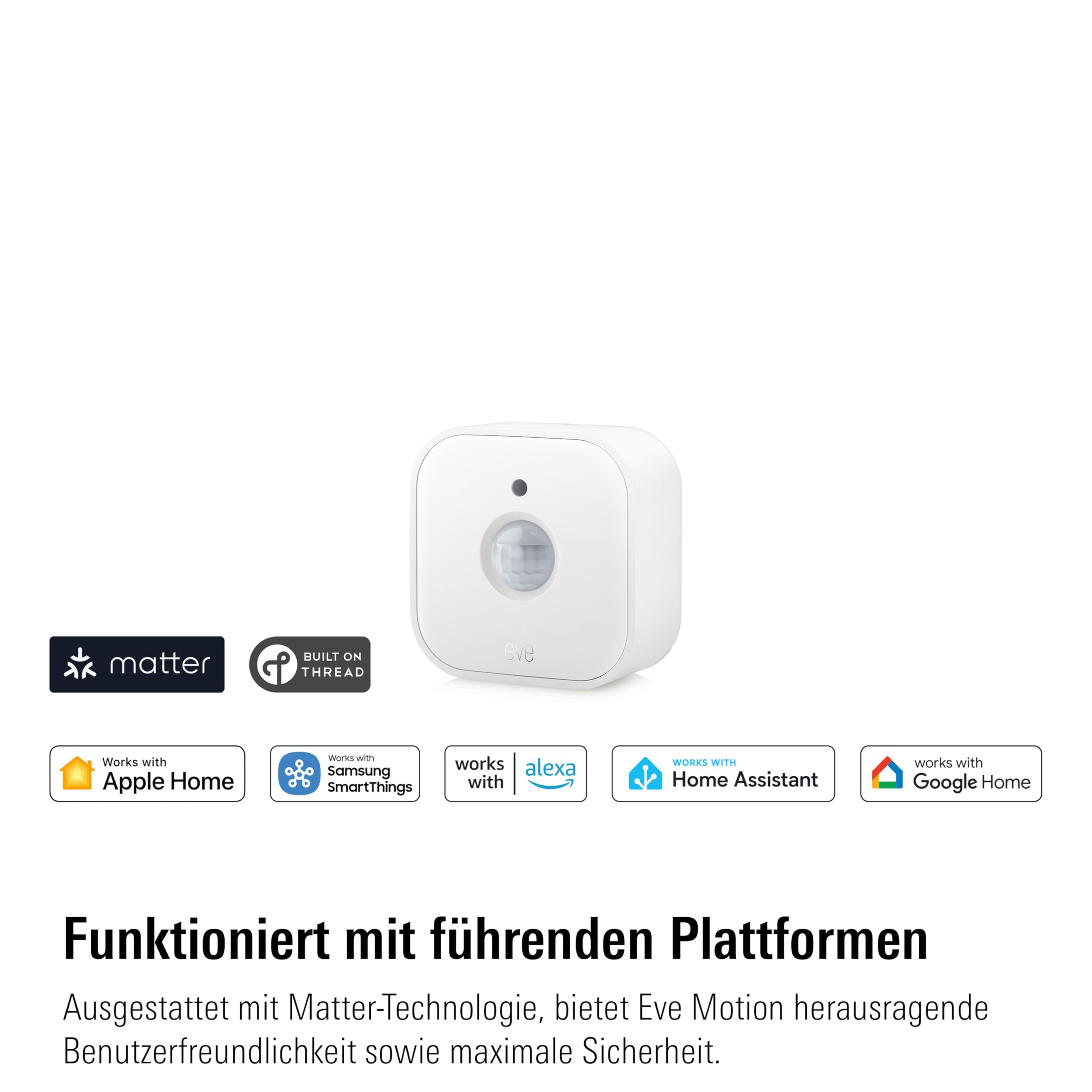 Eve Motion (Matter), Bewegungsmelder mit Lichtsensor (Innen-/Außenbereich), smarte Licht-/Geräte-Steuerung, kompatibel mit Alexa, Apple Home, Google Home, SmartThings, Thread Border Router erforderl