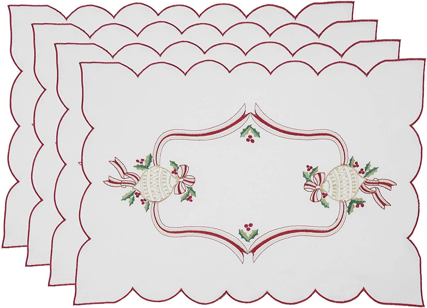Fennco Styles Embroidered Holiday Ornament Christmas Table Runner 15" W x 90" L - Ivory Hexagon Table Cover for Christmas Décor, Home, Banquet, Family Gathering and Special Occasion