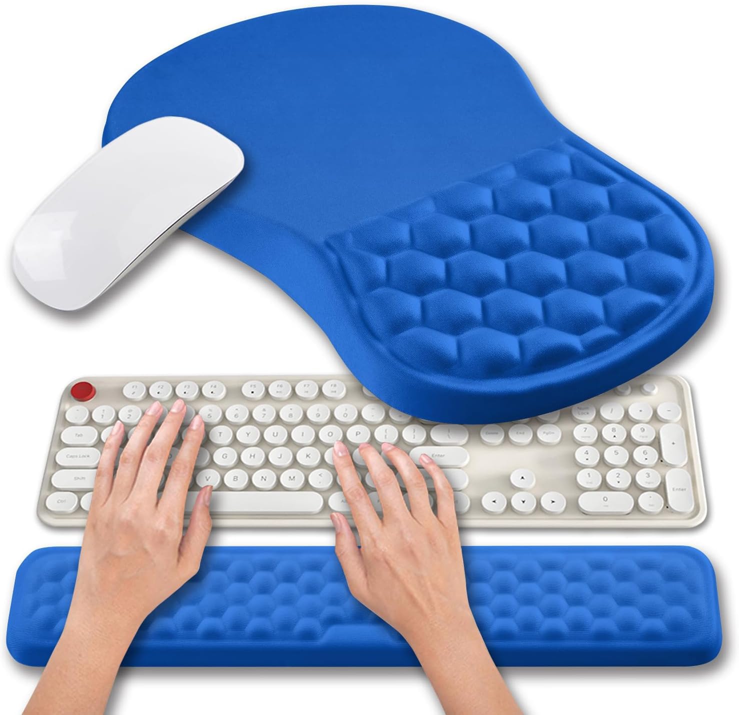 Hokafenle 2 in 1 Ergonomic Mouse Pad Wrist Support & Wrist Rest for Computer Keyboard Set, with Relieve Carpal Tunnel Pain Massage Bulge and Full Memory Gel Design (2In1 Set, Dg Blue) Hk016-dg Blue