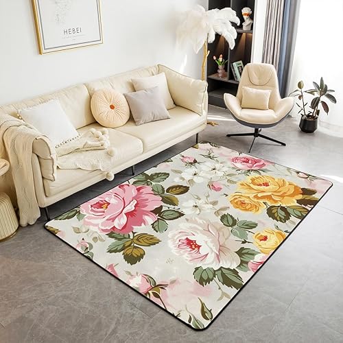 Miniatura 9 de Feelyou Alfombras de sala de estar, alfombra de 5 x 7 pulgadas, retro, floral, bohemio, alfombra decorativa para interiores, diseño floral Tierra