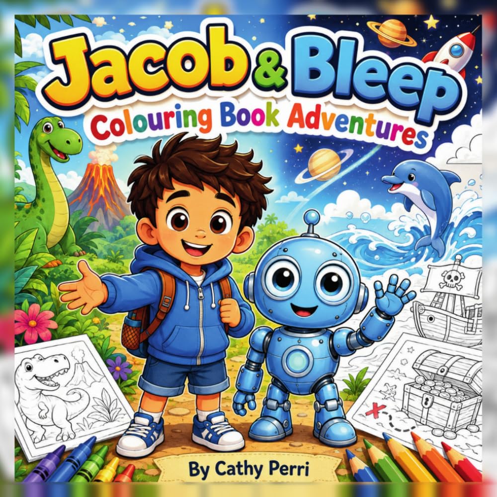 Jacob & Bleep Colouring Book Adventures: Fun Robot Adventure Colouring Pages for Kids Ages 4-8