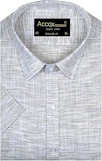 ACCOX Men's Breathable Cotton Linen Half Sleeves Plain Regular Fit Shirt (O_GCR478) Price In India