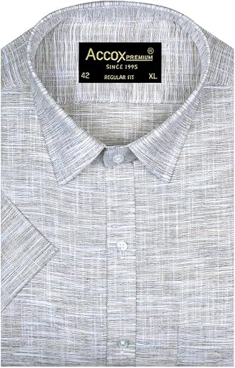 ACCOX Men's Breathable Cotton Linen Half Sleeves Plain Regular Fit Shirt (O_GCR478)
