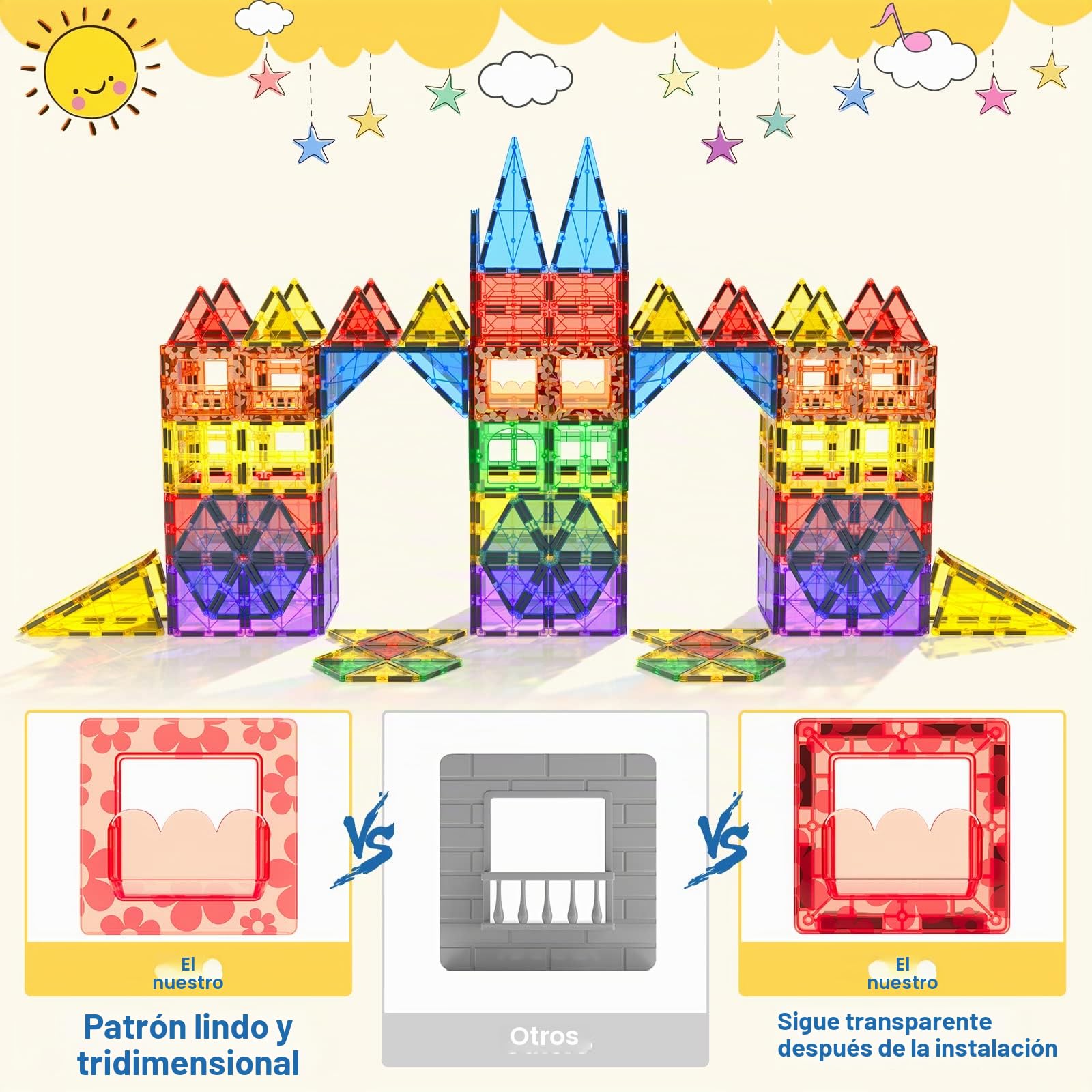 60 piezas de azulejos magnéticos de construcción – Bloques magnéticos STEM para niños, juguetes sensoriales para niños y niñas a partir de 3 años, desarrollo cerebral, preescolar, jardín de infantes
