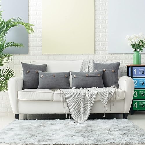 Miniatura 6 de HWY 50 Juego de 2 fundas de almohada de felpilla gris gris gris con triple botones, fundas de cojín decorativas suaves con acento de granja para