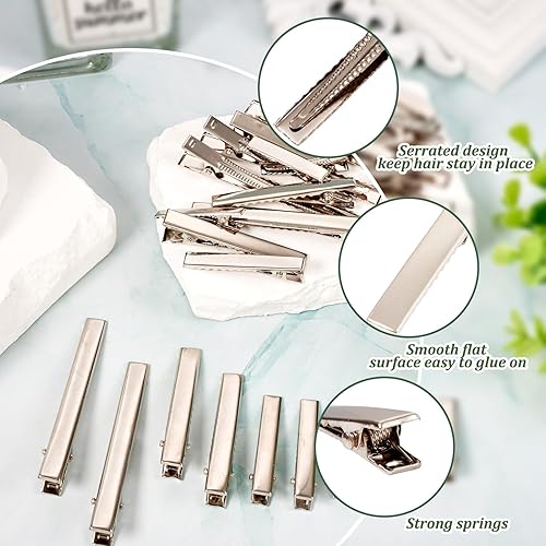 Miniatura 8 de Pandahall - 20 pinzas de pelo de cocodrilo plano de hierro con dientes de 3 pulgadas, pinzas de una sola punta, pasadores platino para accesorios de
