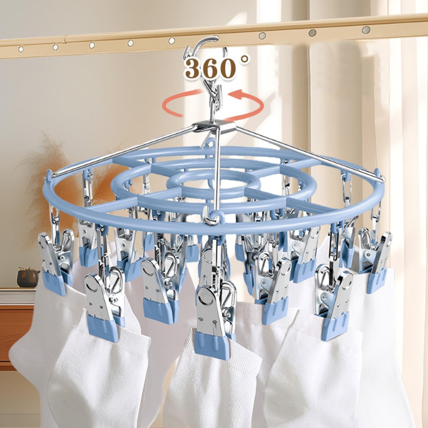 Stendibiancheria in acciaio inox con 40 clip, piccolo e antivento, per
