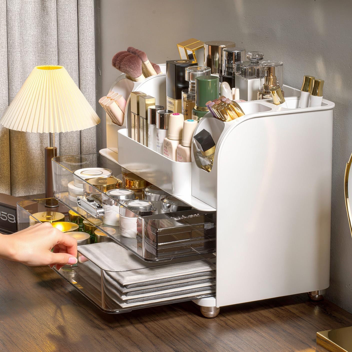 Large Makeup Organizer Countertop with Drawers, Make Up Organizer for Vanity, Makeup Storage Organizer Countertop Makeup Organizers for Skincare, White