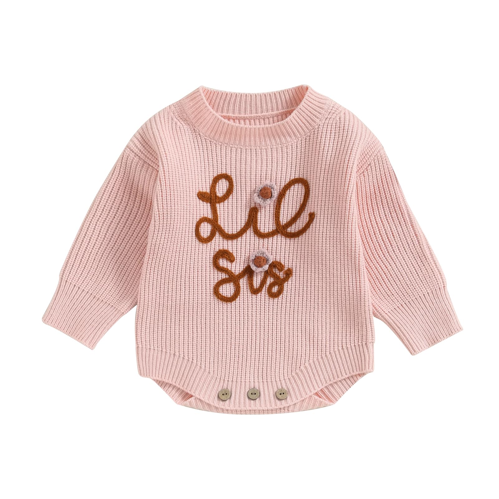 KMBANGI Big Sister Little Sister Matching Outfits Sweater Long Sleeve Letter Printed Romper Pullover Newborn Toddler Baby Girls Fall Winter Clothes (Lil Sis Pink, 9-12 Months)