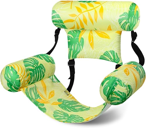 Sillas flotantes de piscina para adultos, sillas inflables de piscina, hamaca ajustable, silla flotante de agua, patrón de plantas tropicales,