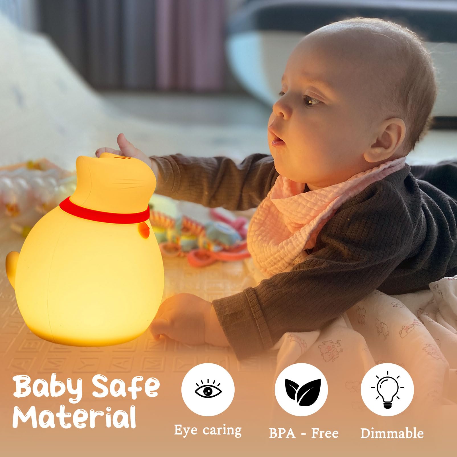 Auezona Luce Notturna Bambini,Lampada Gatto Silicone Luce Notturna Neonato 30 Minuti Timer, Lampada Notturna per Bambini LED Ricaricabile,Lampada da Comodino Cameretta Bambina, Regalo Neonato