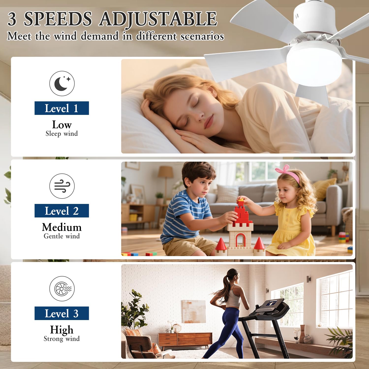 YumSur LED Deckenventilator mit Beleuchtung E27,40 W Ventilator lampe,Dimmbar Deckenbeleuchtung 3 Farben,3 Geschwindigkeiten,Moderne Lüfterbeleuchtung für Wohnzimmer,Schlafzimmer(style2 white)