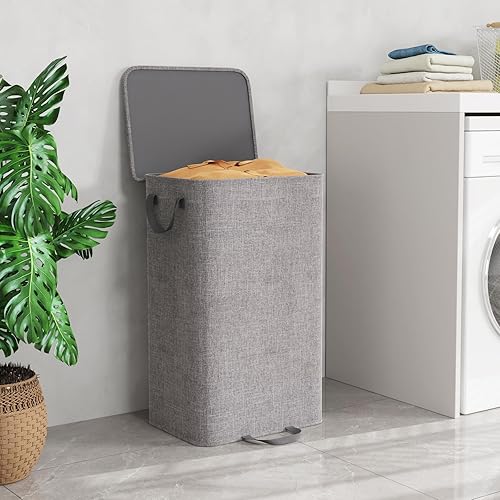 Miniatura 8 de Lifewit - Cesta de lavandería doble con tapa y bolsas de lavandería extraíbles, gran cesta plegable con 2 divisores y asas, para habitación,