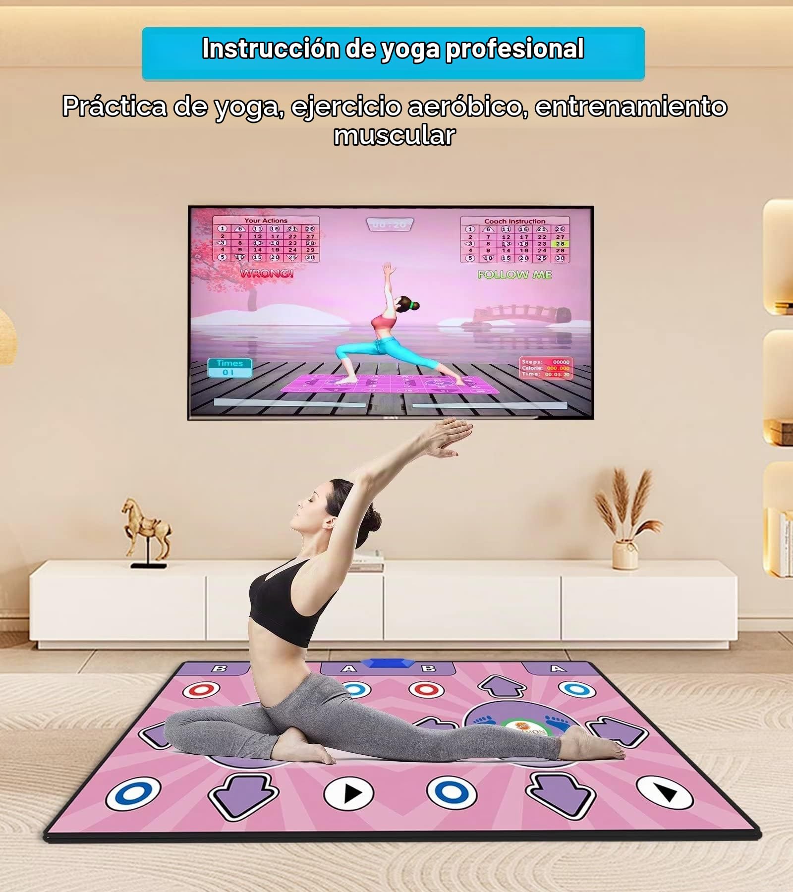 Tapete de Baile Doble con Puerto de TV HD para niños y Adultos, tapete de Baile de Franela inalámbrico Antideslizante con menú multilingüe, Aprendizaje de Kung fu Chino