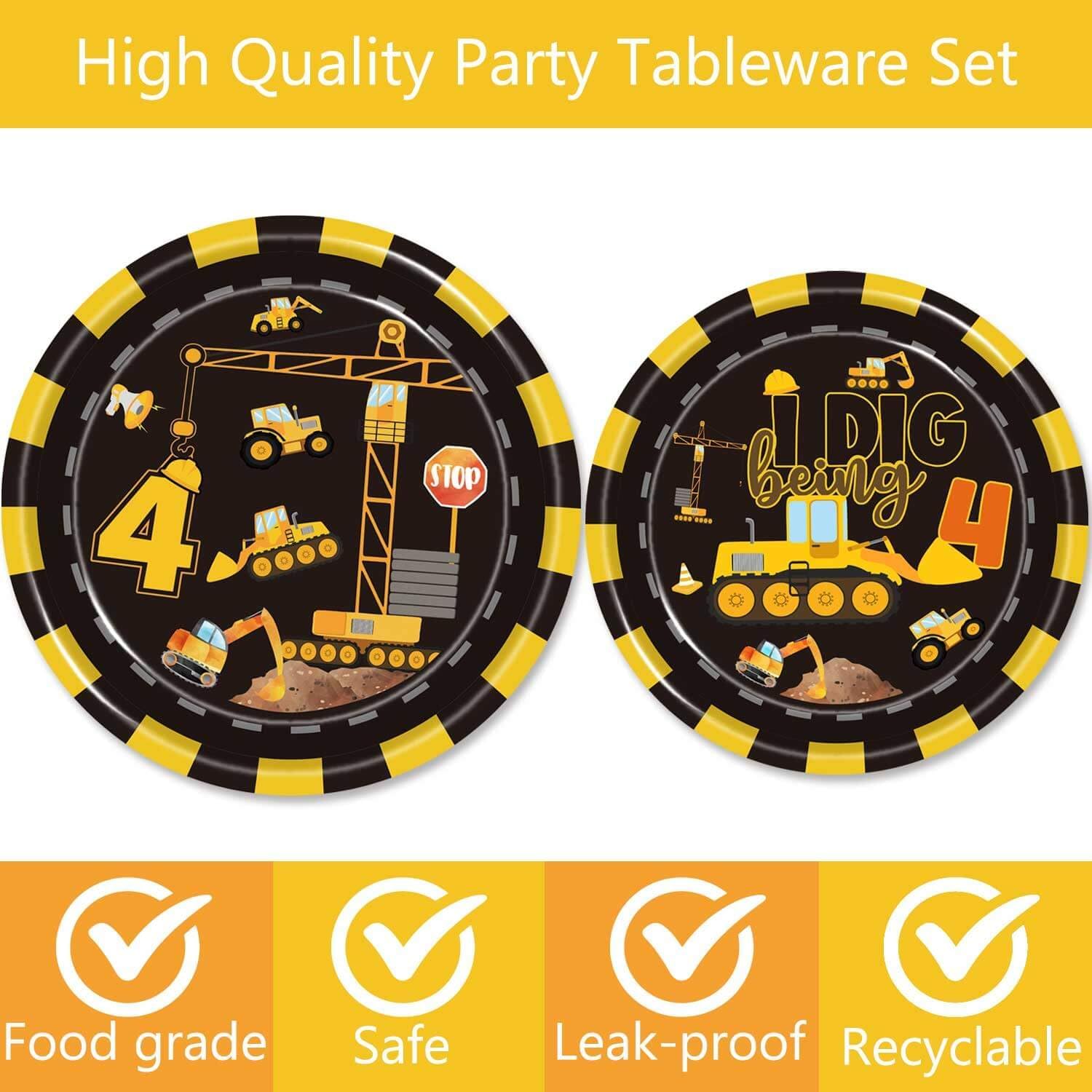 80 Pcs Construction 4th Birthday Party Supplies Dump Truck Theme Four Decorations Tableware Includes Plates, Napkins, Forks for Boys Construction Four Years Old Birthday Party Decorations Favors - Image 3