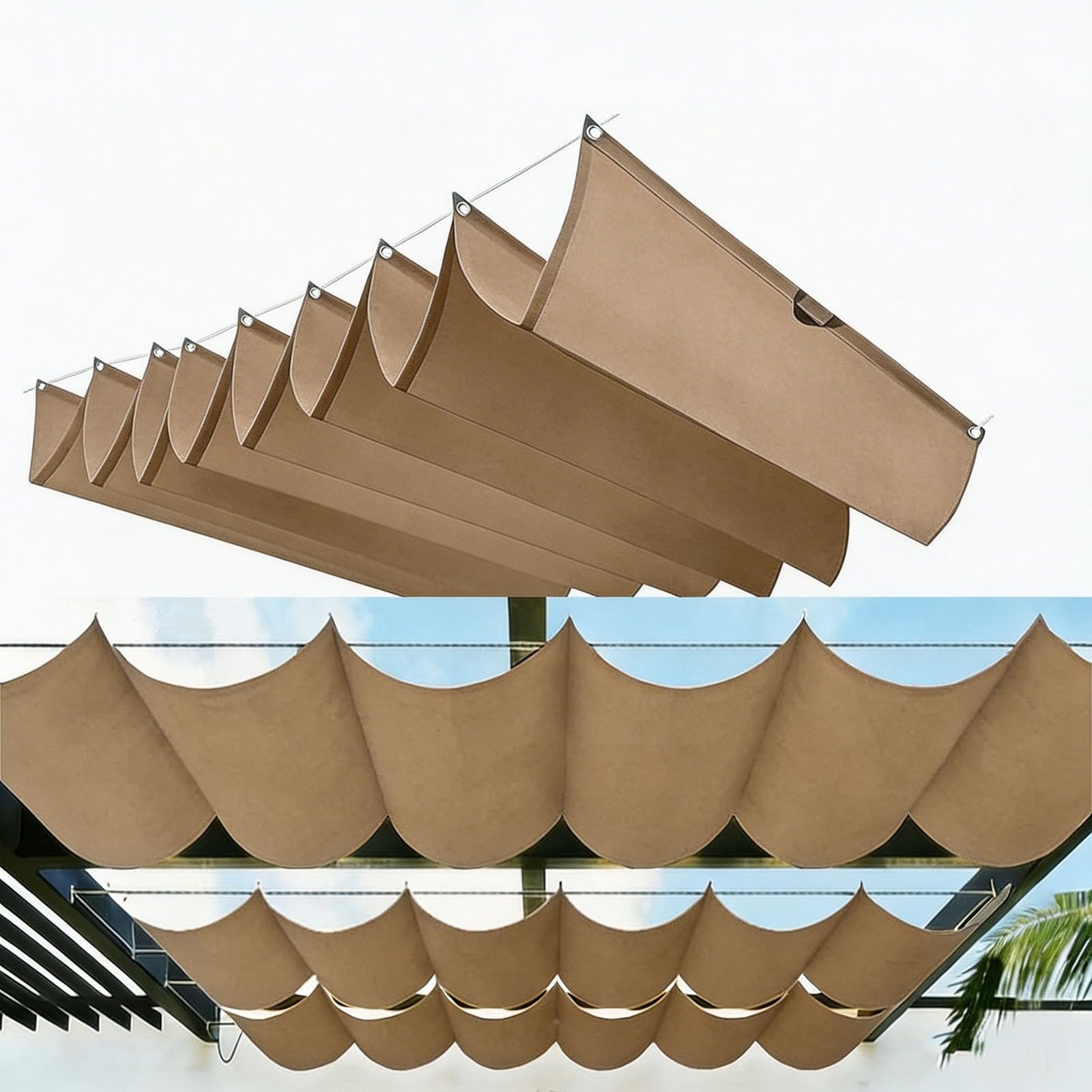Voile d'ombrage rétractable kaki 240 x 425 filet anti-UV imperméable pour terrasse et patio