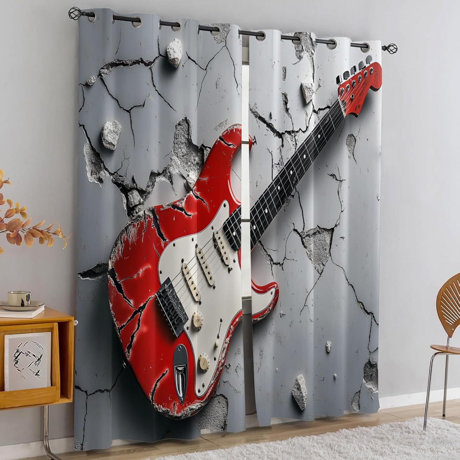 Electric Guitar Curtains,Rock Music Blackout Curtains Music Lover Grommet Drapes 2 Panels for Bedroom Living Room 27" W x 39" L x2