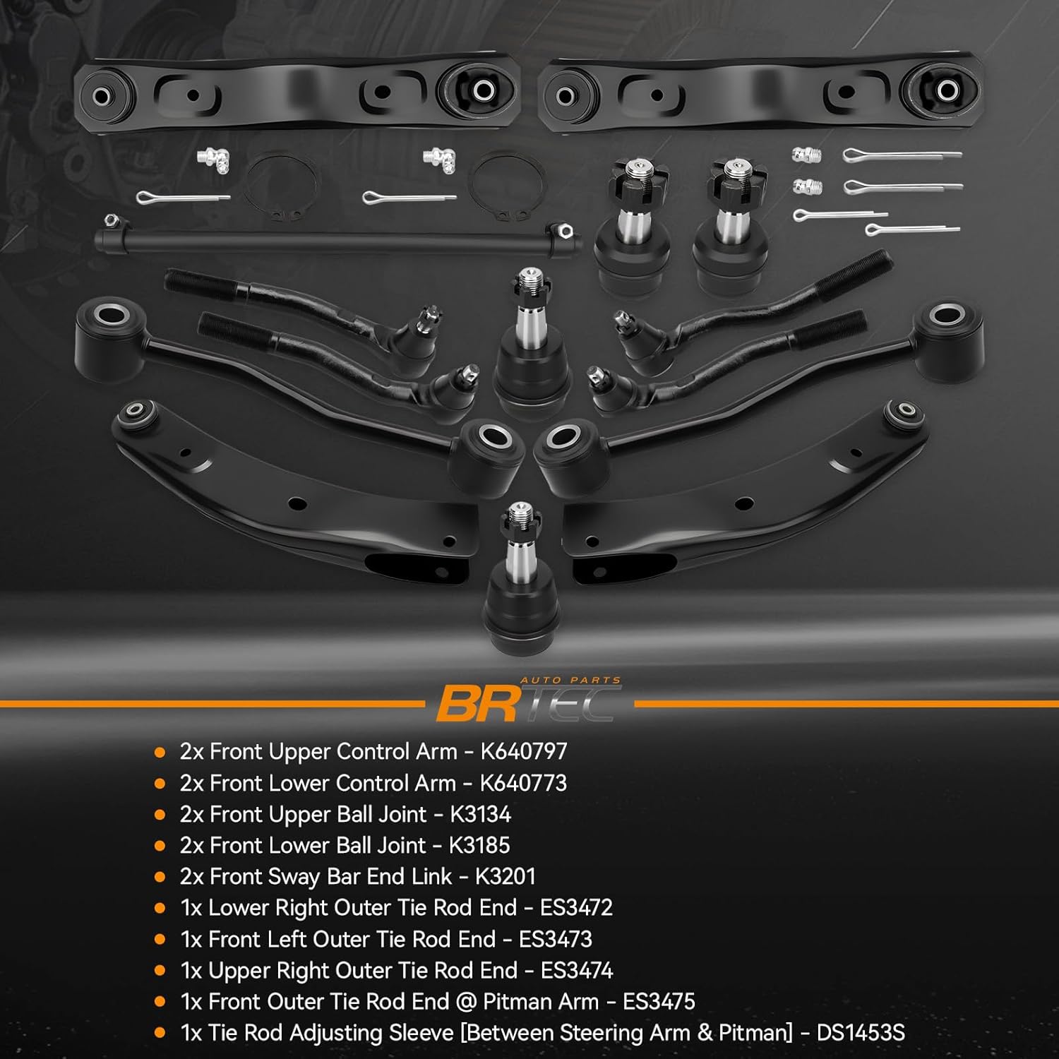 Front Upper and Lower Control Arm kits for Jeep Grand Cherokee 1999 2000 2001 2002 2003 2004 Tie Rod Ends @ Pitman Arm Adjusting Sleeve + Sway Bar End Link - 15pc Set