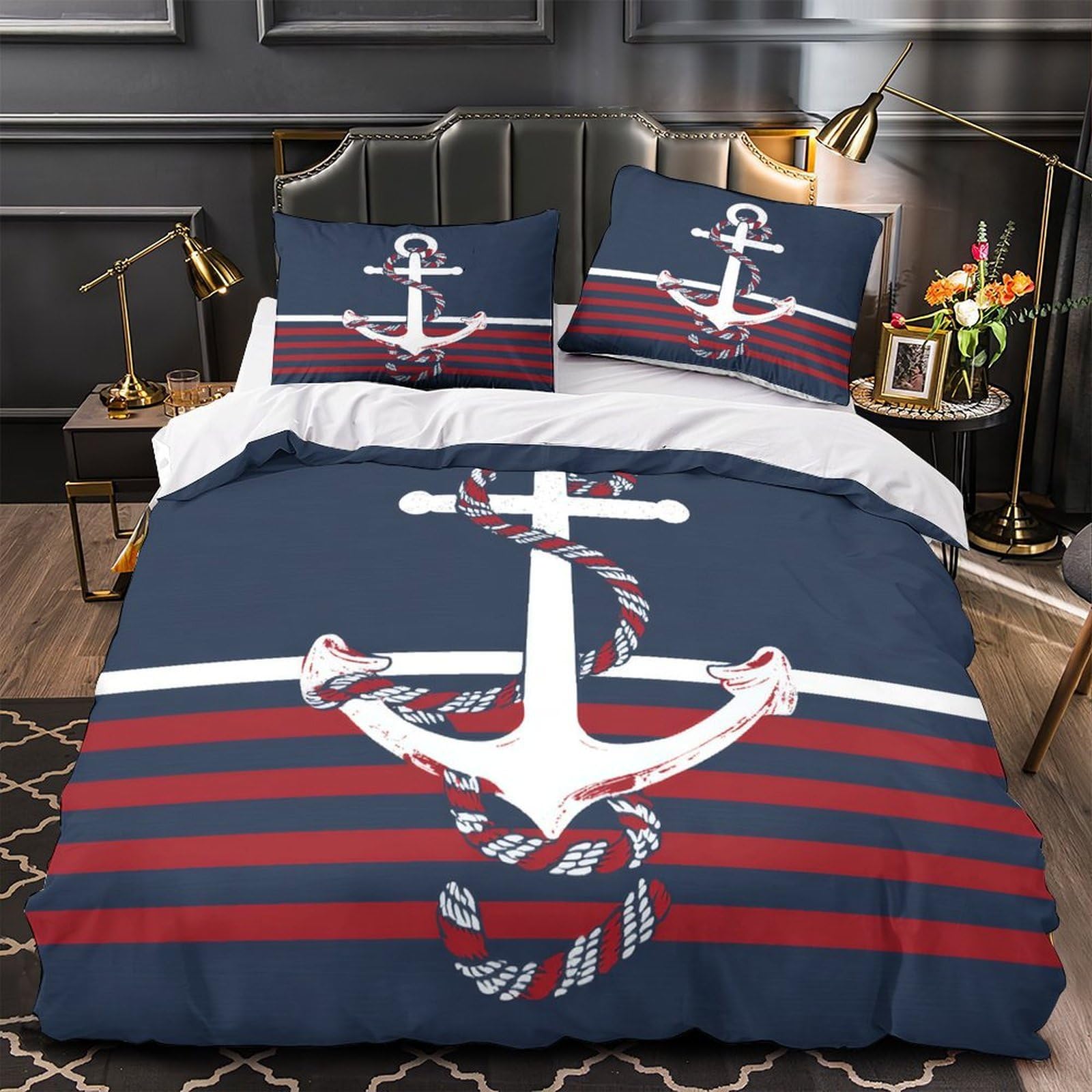 Parure de lit 3D imprimée motif ancre marine avec housse microfibre légère