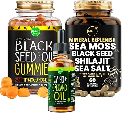 Maju Superfoods Gomitas de aceite de semilla negra, aceite de orégano y cápsulas de reposición mineral