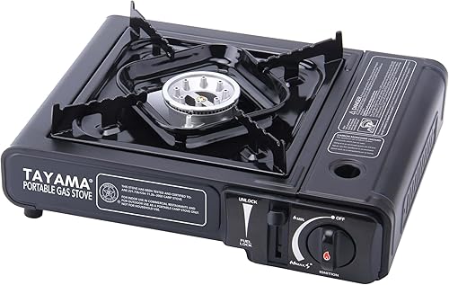 Estufa de camping portátil de gas butano negro de 8,000 BTU