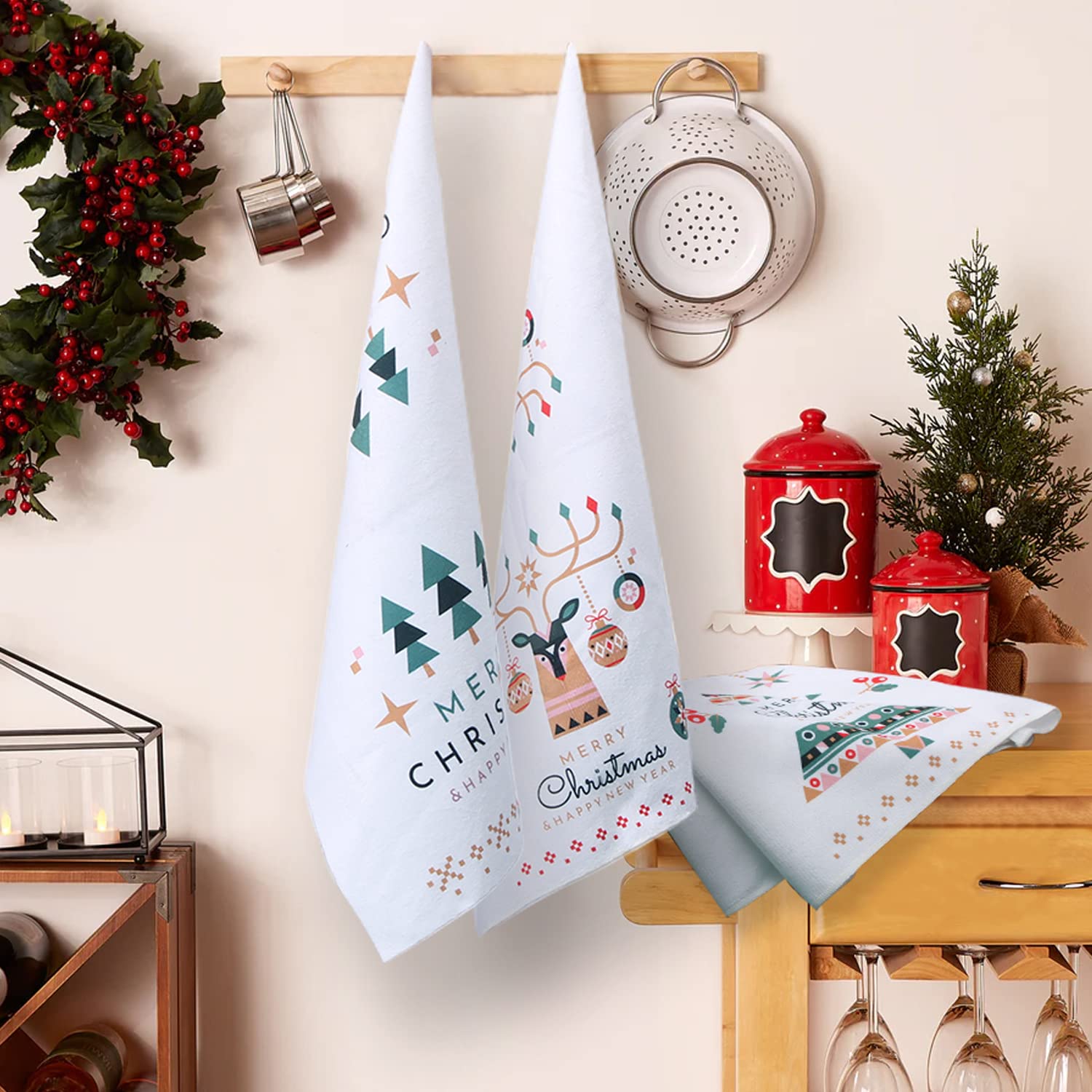 Juego De 2 Toallas De Cocina Blancas Con Árbol De Navidad De | Cuotas Sin Interés