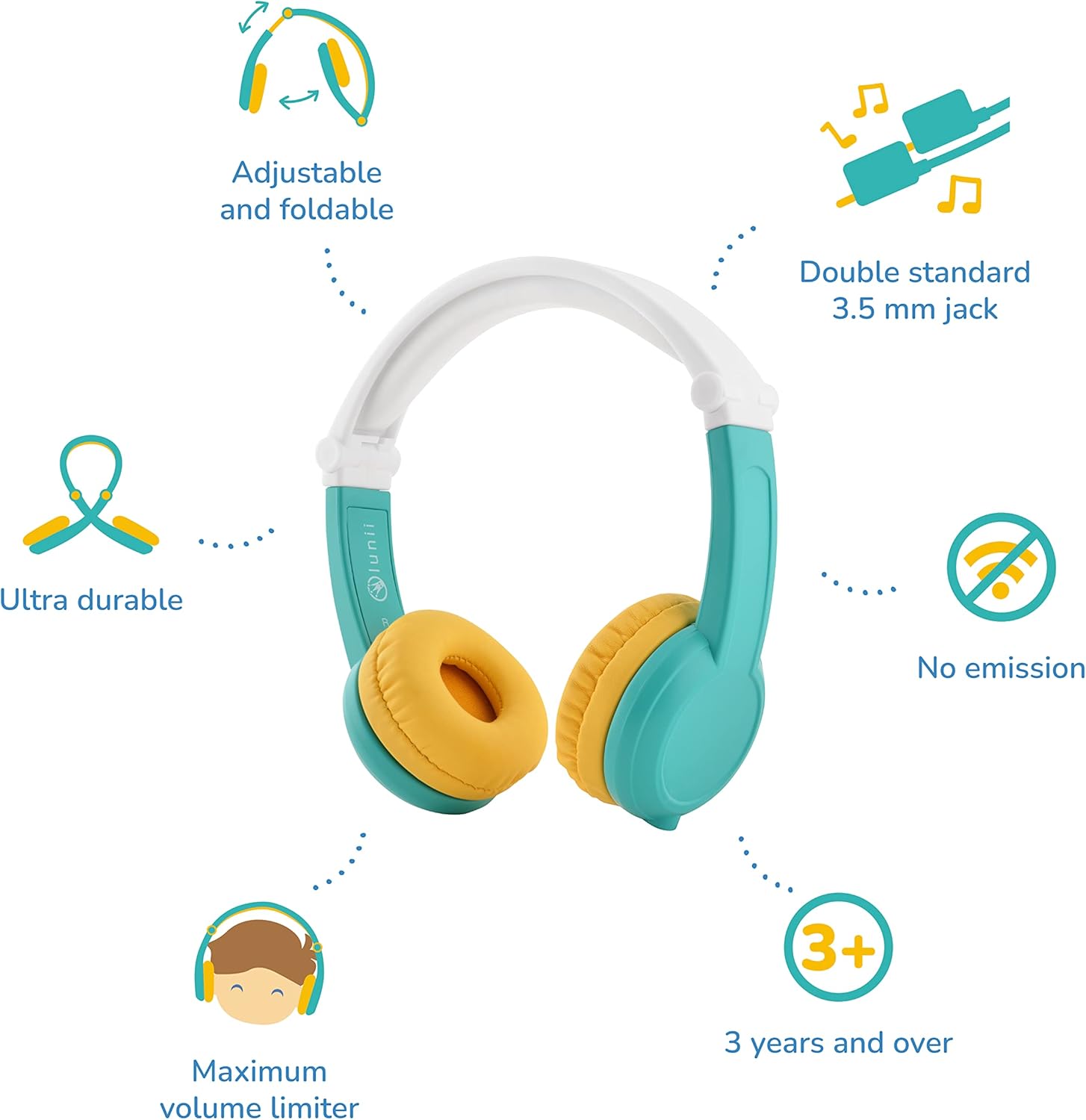 Lunii - Octave Headphones - For Kids From 3 To 8 - Foldable, Customizable, Limited Stereo Volume - Compatible With My Fabulous Storyteller