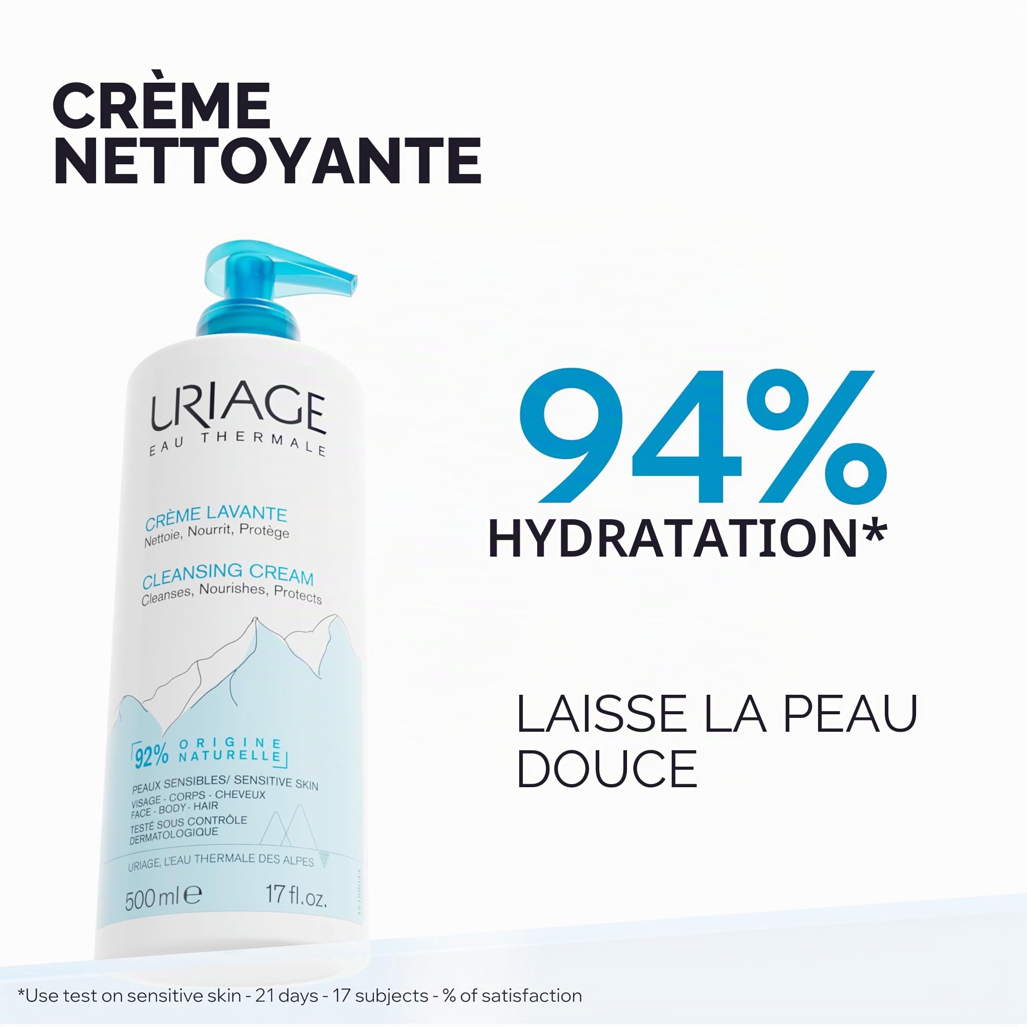 Uriage Crème Lavante Hydratante au BEURRE DE KARITÉ I Gel douche 2-en-1: nettoie et nourrit. Crème moussante nourrissante, parfum cocooning I Visage, Corps & Cheveux I Sans savon I pH physiologique