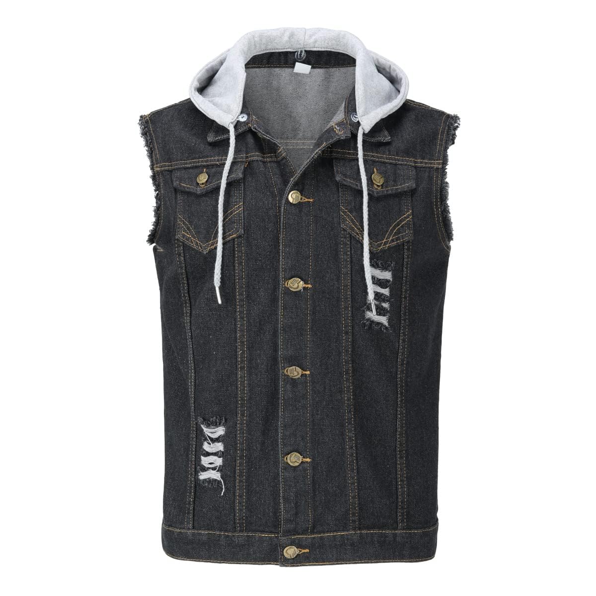 YOUTHUP Uomo Gilet Denim con cappuccio Vintage strappato Gilet Biker senza maniche Gilet Denim