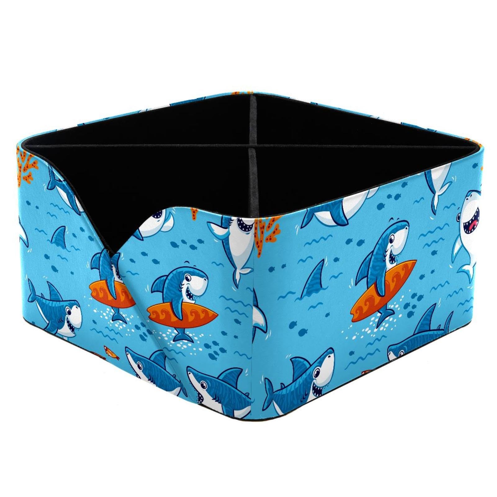 KengjuTesu Cute Cartoon Sharks Underwater Pattern Desktop Organizer Pen Holder, Rectangular Pencil Cup for Office, Study and Makeup Stations