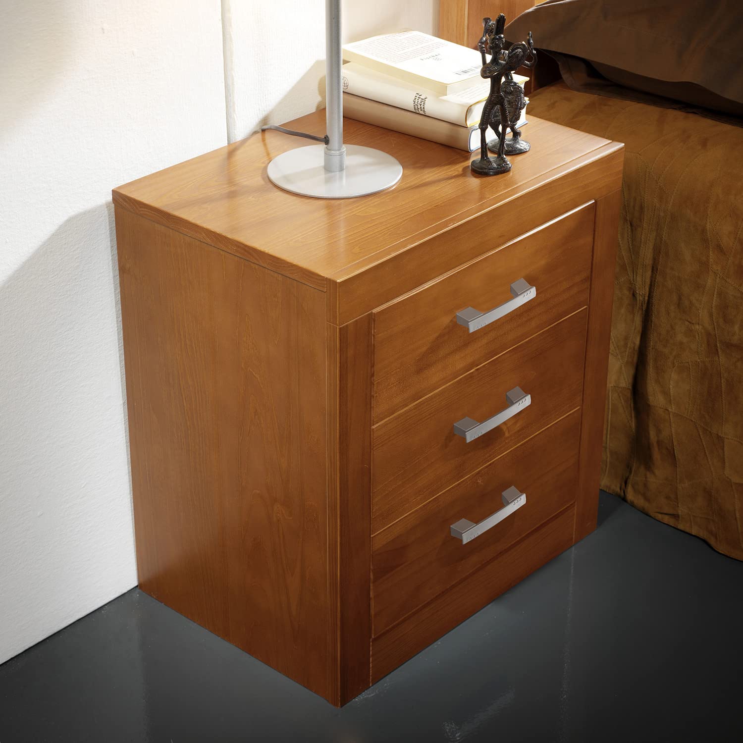 Dogar Moblit Mesita de Noche, Cómoda, Mueble Auxiliar, 3 Cajones en Madera de Pino Macizo Natural,Color Cerezo,Mueble Dormitorio Serie Kynus (Alto 55 × Ancho 50 × Fondo 35 cm) Robusta y Resistente