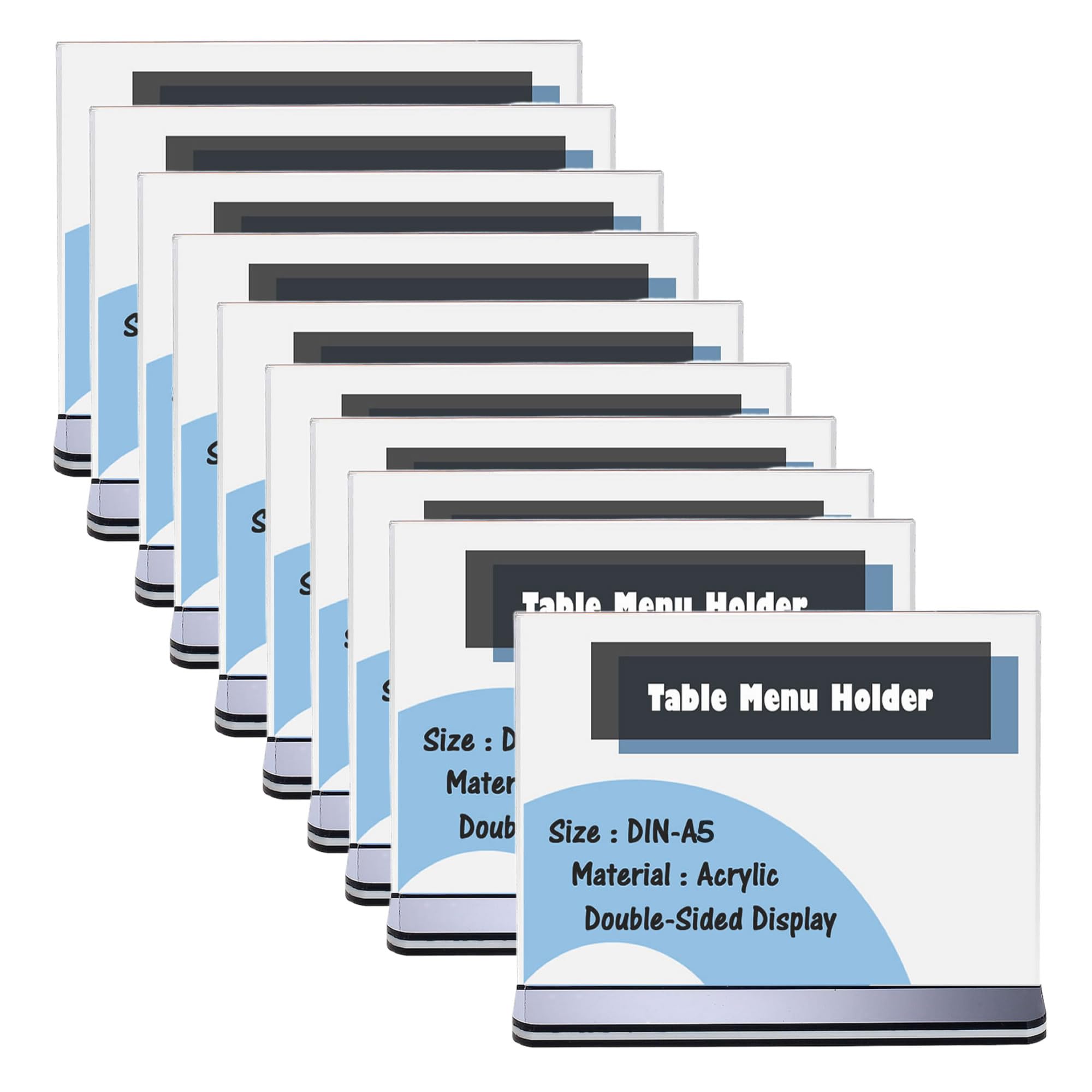 TUKA [10x] A5 Présentoirs de Table, Double Face, avec Base Plate, Paysage A5 Porte Menu Transparent Acrylique, Porte-Brochures Support de Présentation Réception Foires, TKD8204-A5-10x