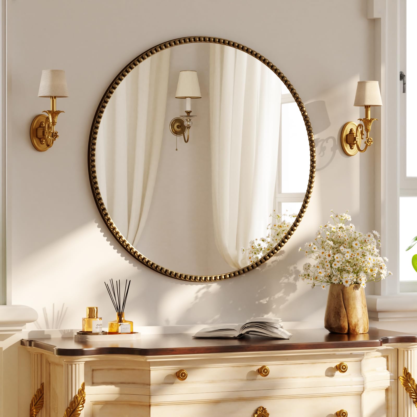 Koonmi Round Wall Mirror, 71 x 71 cm, Bronze