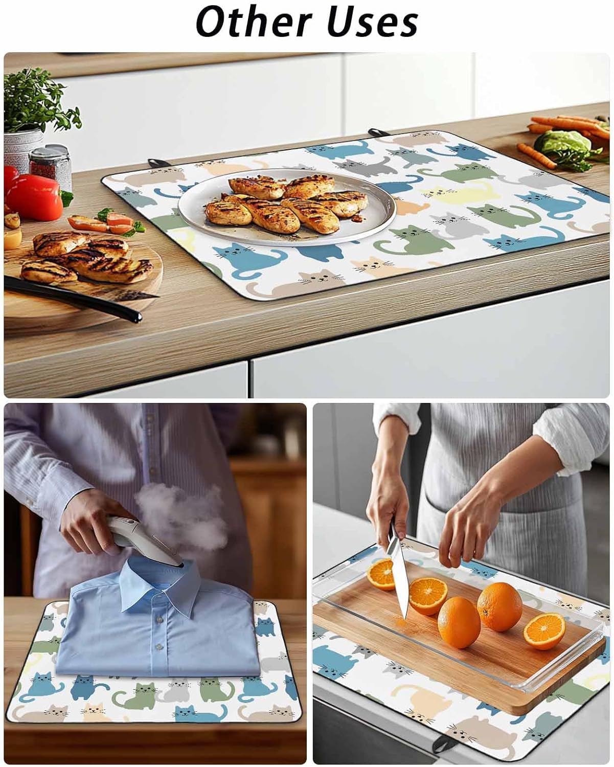 Cute Cats Animals Stove Top Cover for Electric Stove, Pets Colorful Cartoon Simple Heat-proof & Non Slip Glass Top Stove Cover Protector, Kitchen Flat Cooktop Rubber Mat 36x21 Inches