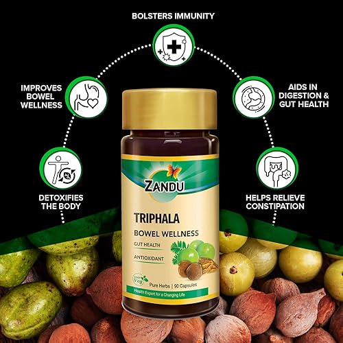 Miniatura 3 de Zandu Triphala Capsules, apoya el bienestar intestinal y el intestino saludable, ayuda a aumentar la inmunidad y útil para la digestión, propiedades