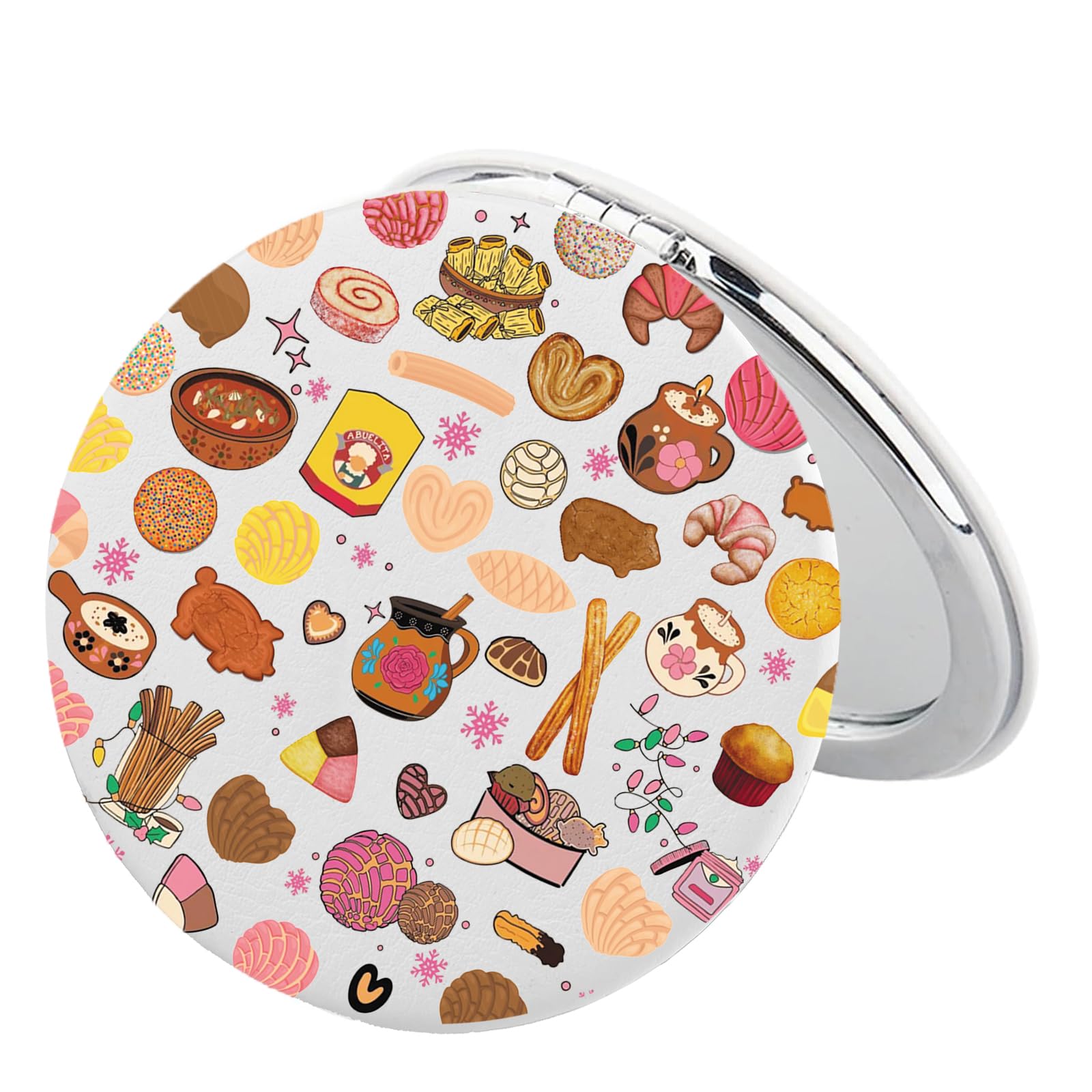 FEELMEM Mexican Spanish Conchas Sweet Bread Themed Compact Mirror Mexican Spanish Inspired Makeup Mirror Baking Lovers Gift (beige)