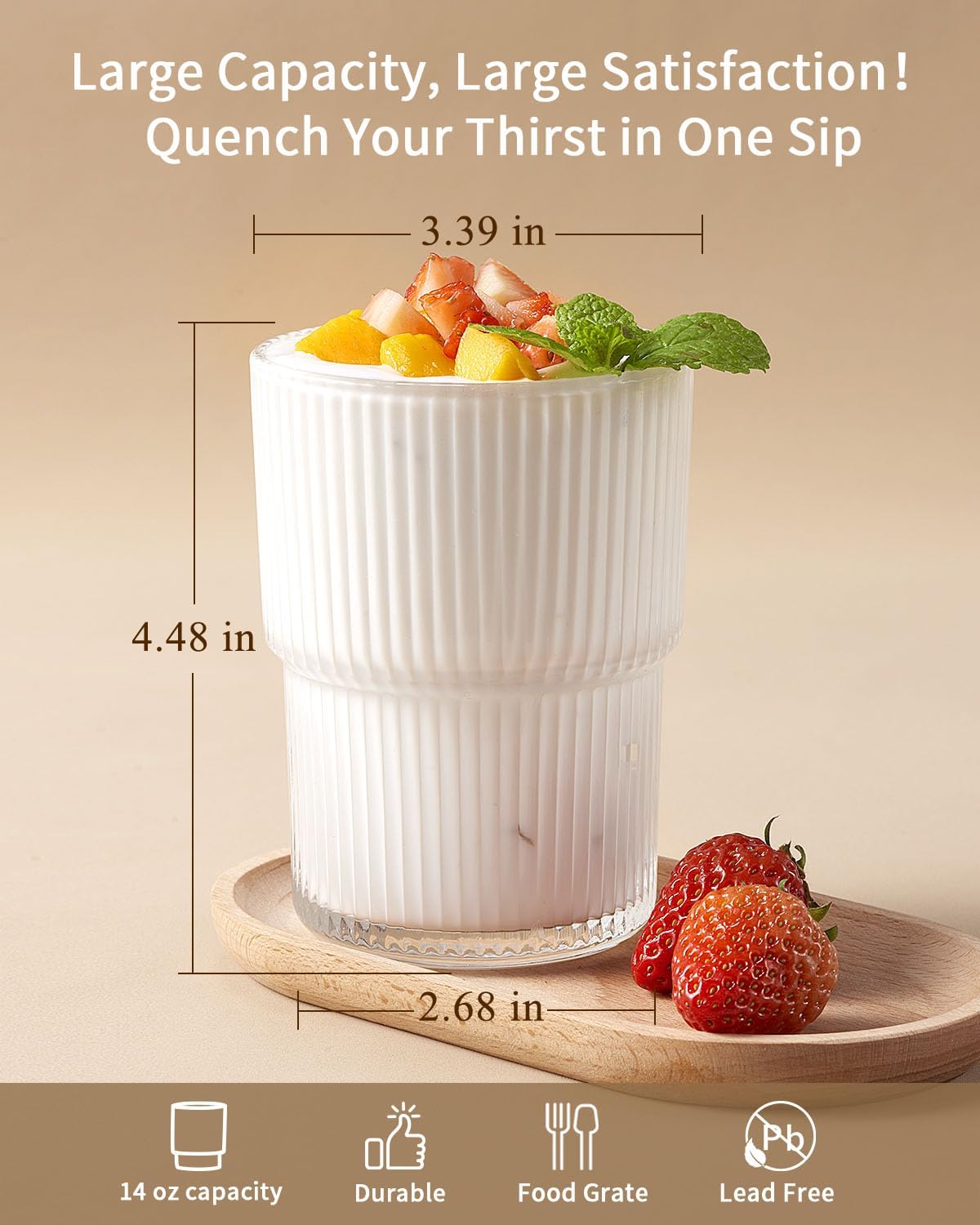 Ribbed Glassesware 14 Oz Ripple Drinking Glasses Iced Coffee Glasses Glass Cup Set Of 6 Vintage Drinking Glasses Water Glasses Fluted Glassware Cocktail Glass Cute Glass Cups - Image 3